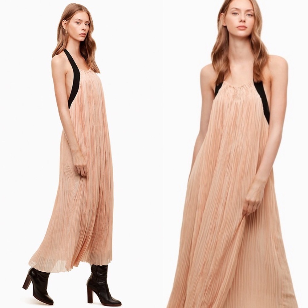 Aritzia Le Fou Couvin Dress Blush Pink Black Silk Size XXS Halter Maxi Bohemian‎ - Picture 12 of 12